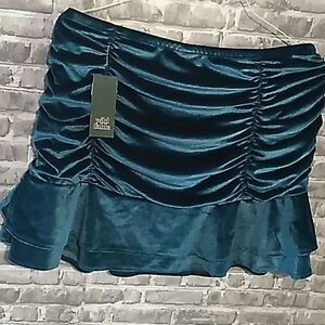 Wild Fable y2k velvet-soft blue mini ruffle skirt L